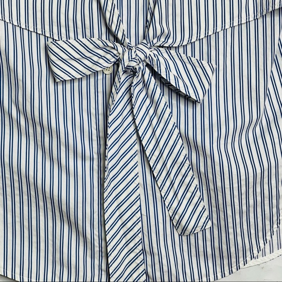 Helmut Lang Blue Striped Sleeveless Tie-Front Cotton Poplin Shirt Size Medium - Picture 7 of 13